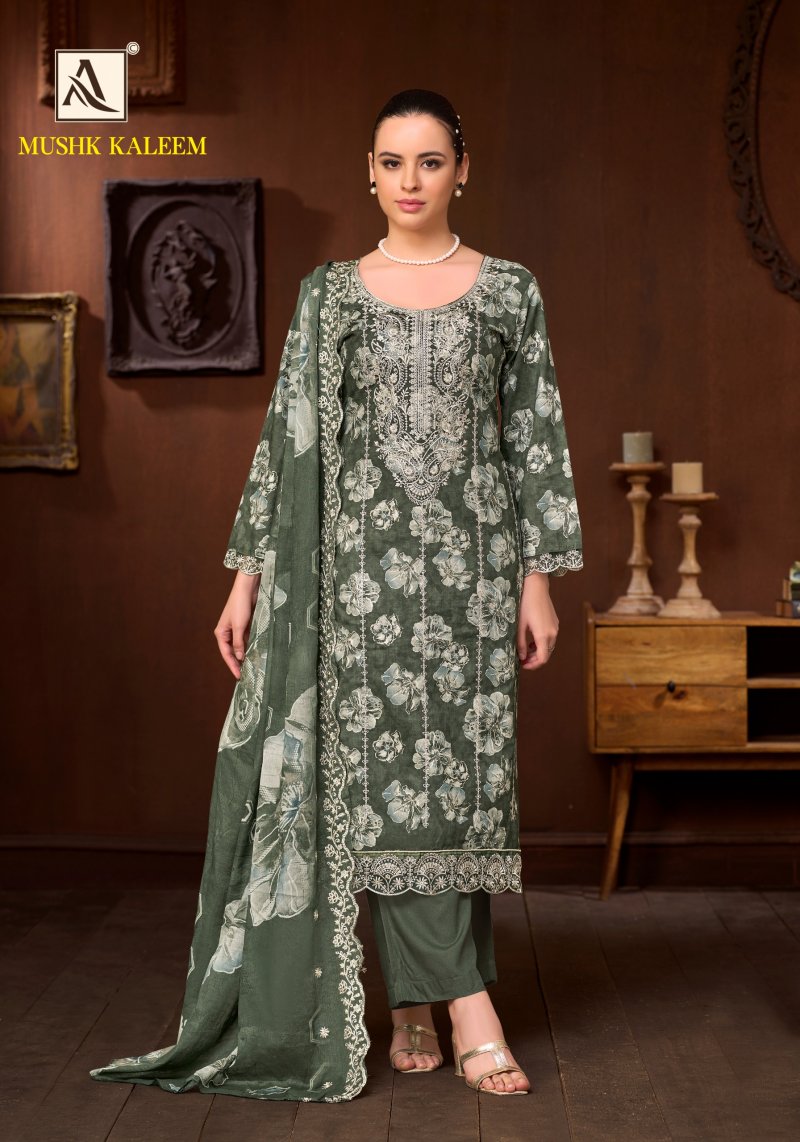 Mushk Kaleem By Alok Cambric Cotton Foil Printed Dress Material